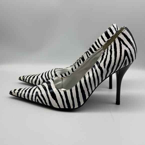 VTG Y2K Wet Seal SIZE 10 Womens Heels Zebra Pumps Point Toe Shoes Black White - Picture 1 of 12